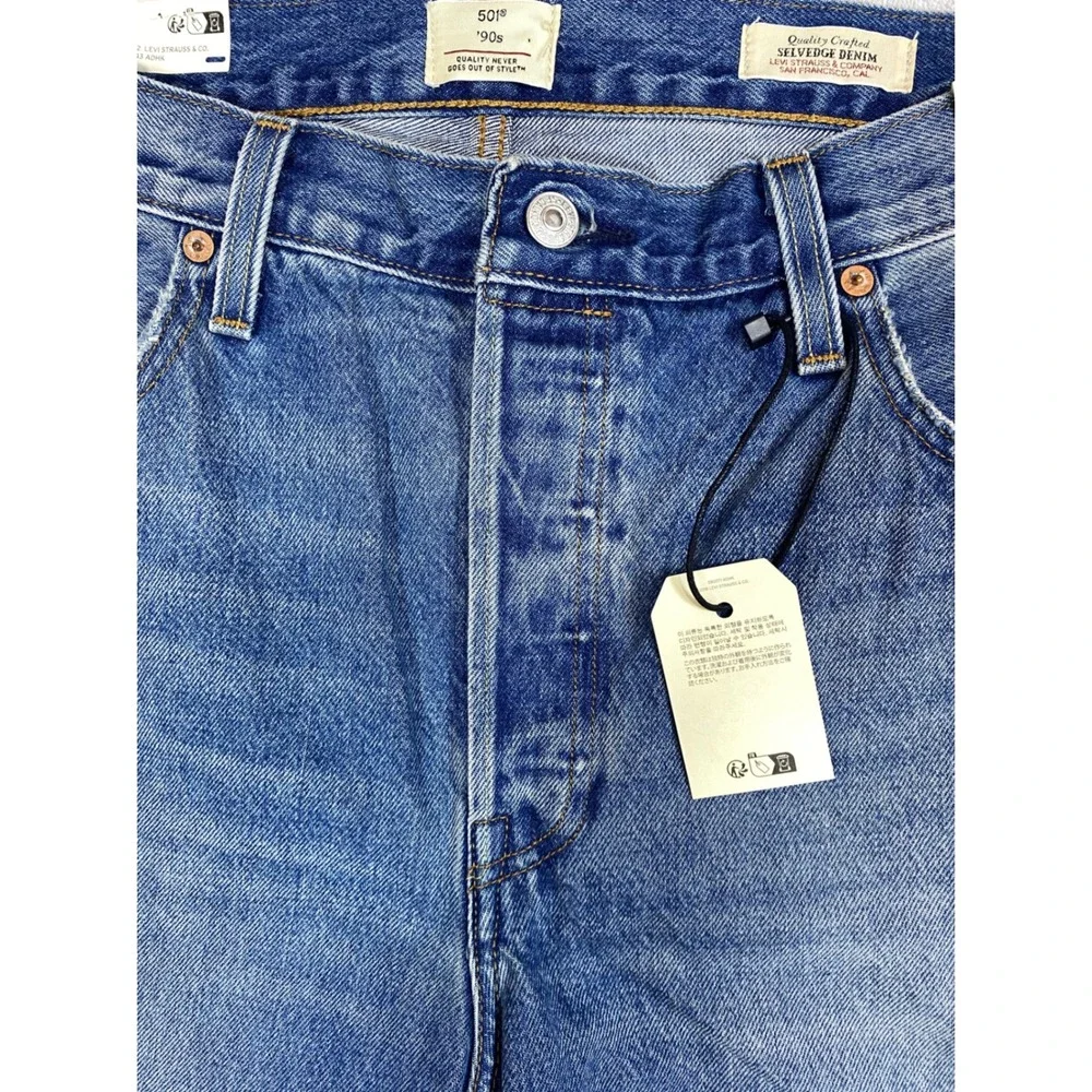 Levis 501 90s‎ Selvedge Denim Jeans Medium Wash Distressed A19590085 33x30
